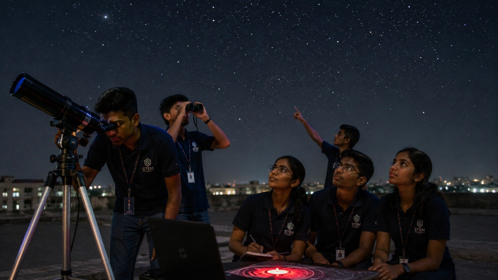 Student using telescope